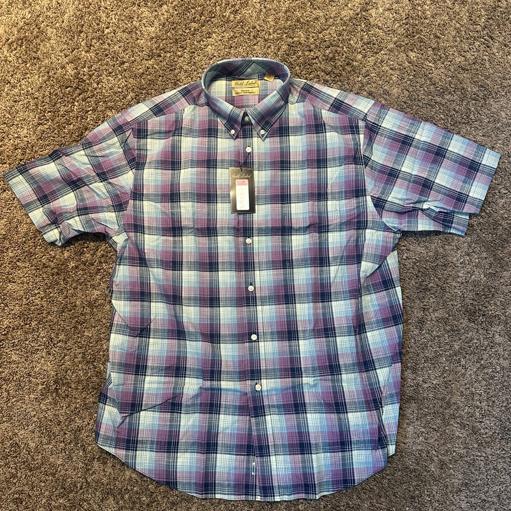 Roundtree & Yorke Men's Plaid Button-Down Shirt - Blue and Purple